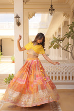 Designer Russian Silk Digital Print Lehenga Choli with Foil Embroidery Work