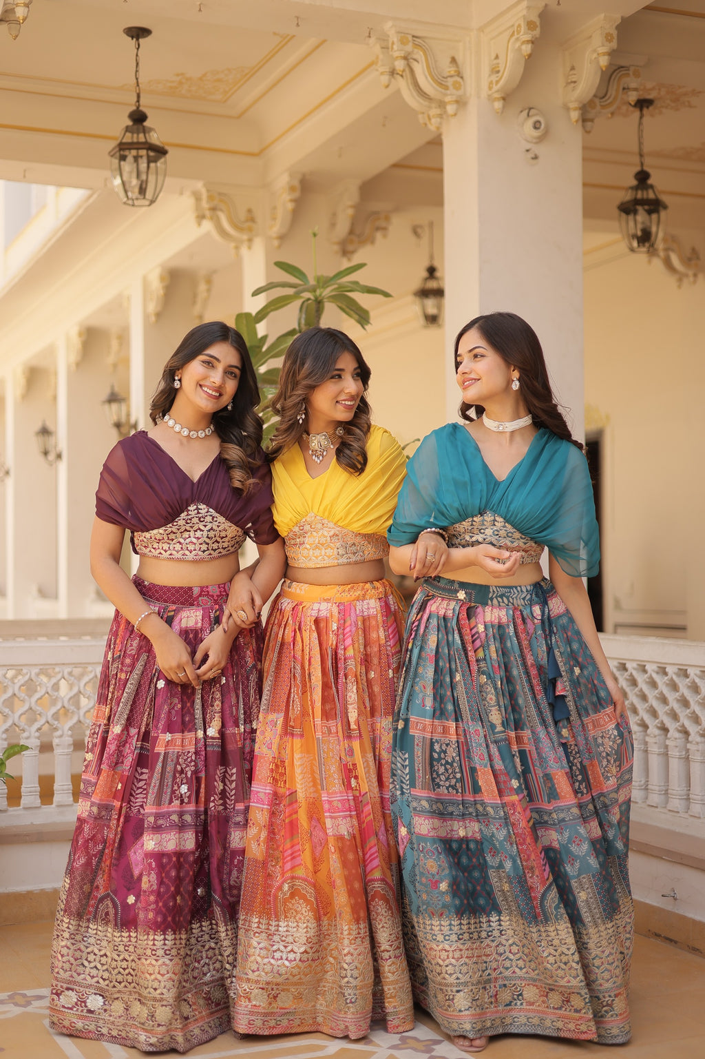 Designer Russian Silk Digital Print Lehenga Choli with Foil Embroidery Work