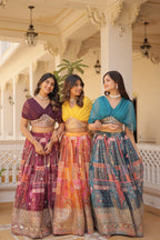 Designer Russian Silk Digital Print Lehenga Choli with Foil Embroidery Work