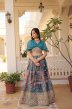 Designer Russian Silk Digital Print Lehenga Choli with Foil Embroidery Work