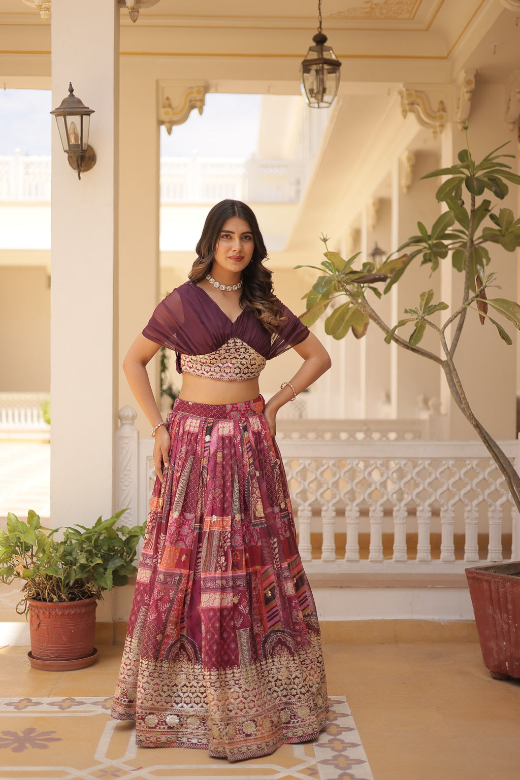 Designer Russian Silk Digital Print Lehenga Choli with Foil Embroidery Work