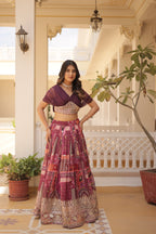 Designer Russian Silk Digital Print Lehenga Choli with Foil Embroidery Work