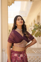 Designer Russian Silk Digital Print Lehenga Choli with Foil Embroidery Work