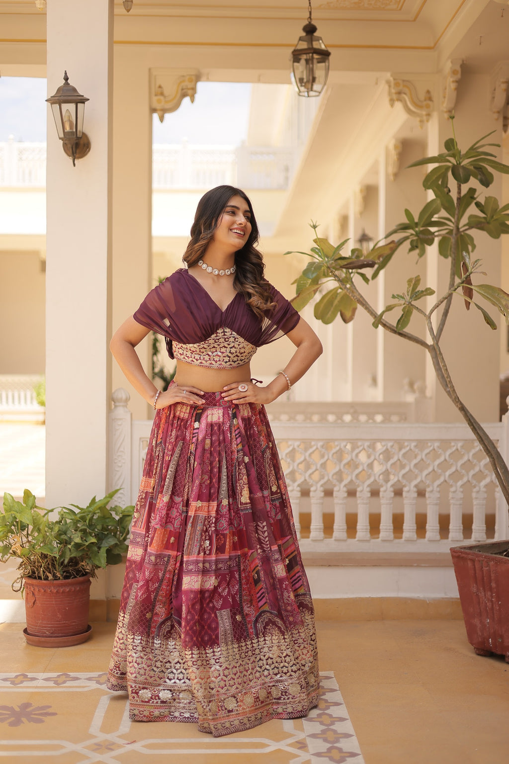 Designer Russian Silk Digital Print Lehenga Choli with Foil Embroidery Work