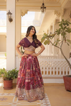 Designer Russian Silk Digital Print Lehenga Choli with Foil Embroidery Work