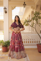Designer Russian Silk Digital Print Lehenga Choli with Foil Embroidery Work
