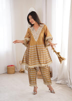 Golden Two-Tone Tissue Mirror Work Top & Bottom Set with Batwa Bag