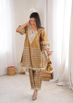 Golden Two-Tone Tissue Mirror Work Top & Bottom Set with Batwa Bag