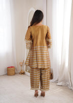Golden Two-Tone Tissue Mirror Work Top & Bottom Set with Batwa Bag