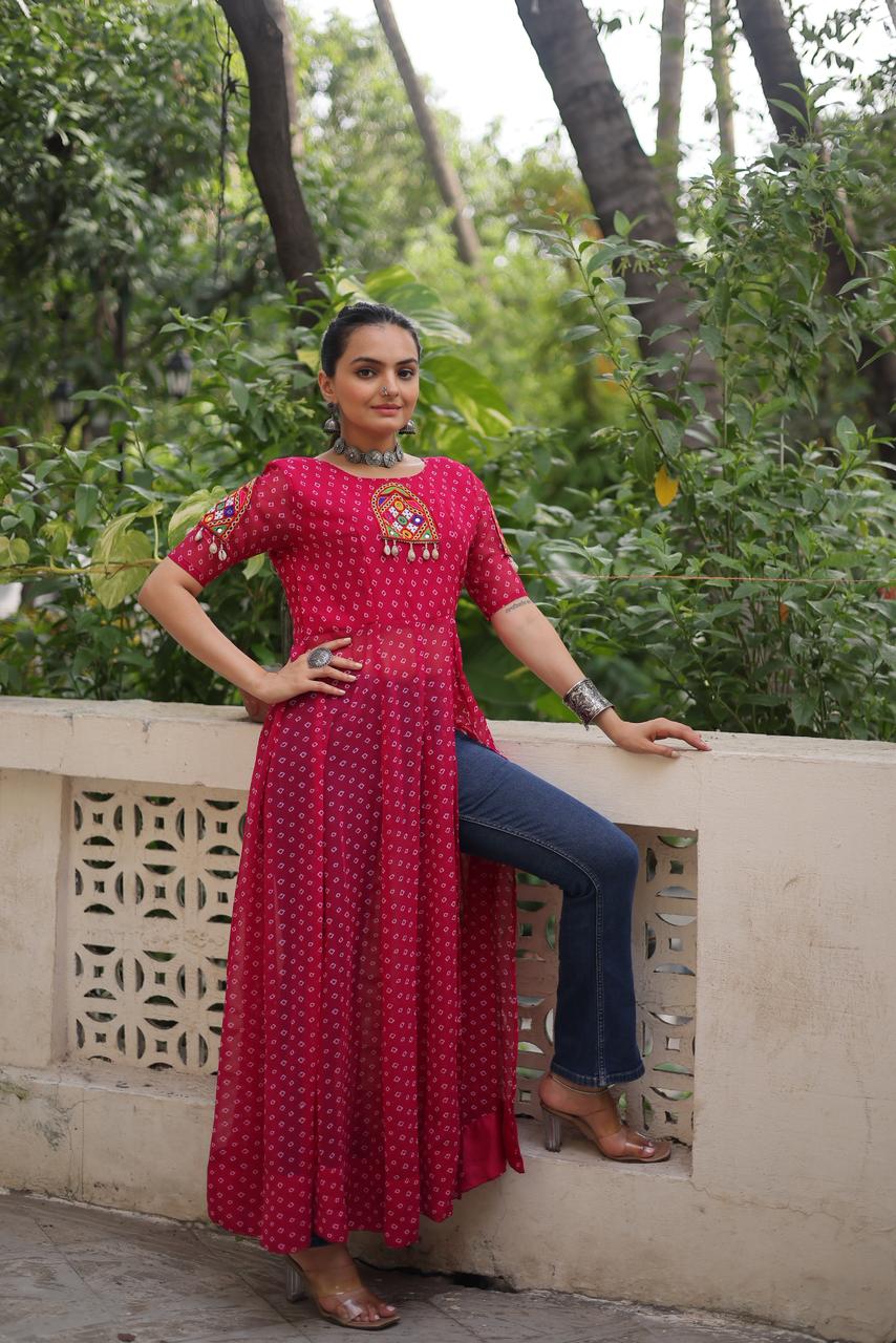 Bandhani Print Kutchi Patchwork Kurti