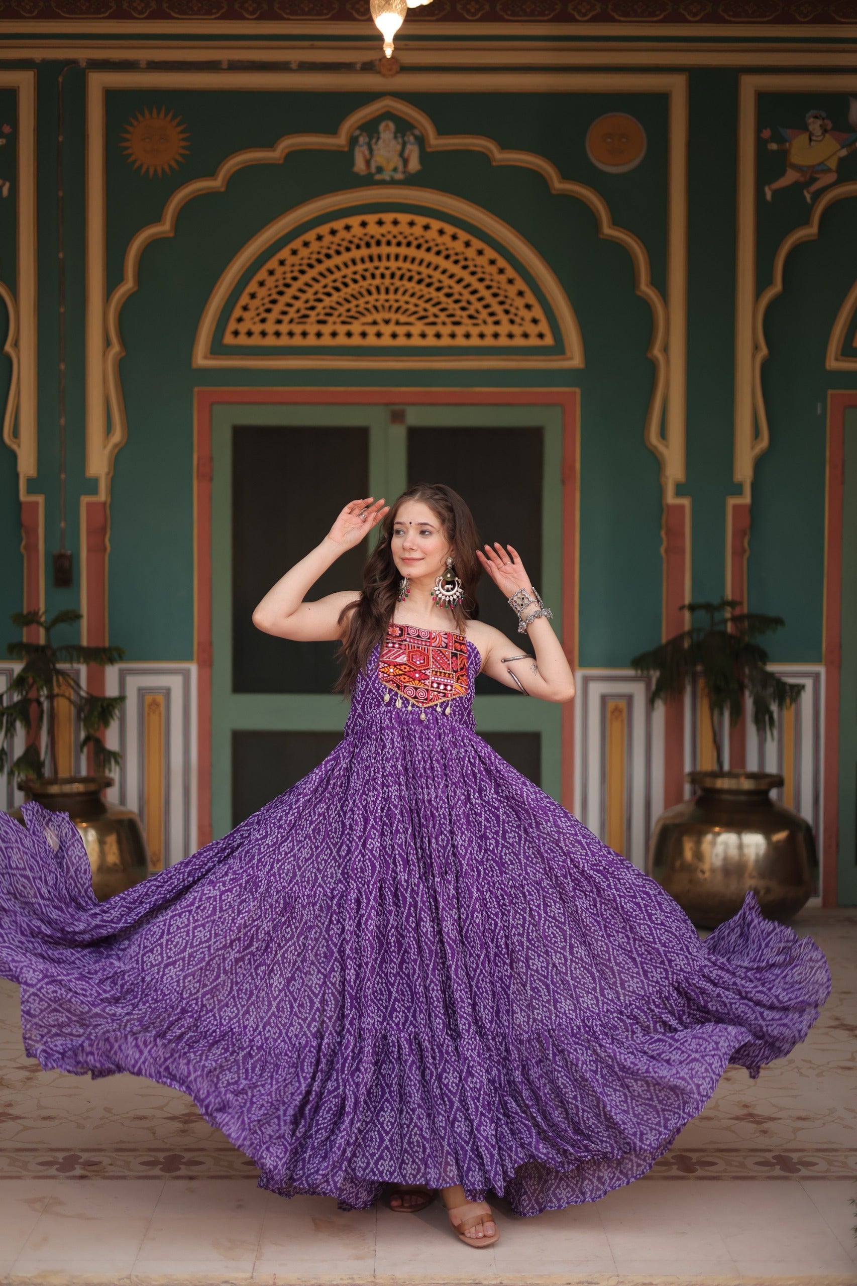 Bandhani Print Sleeveless Gown