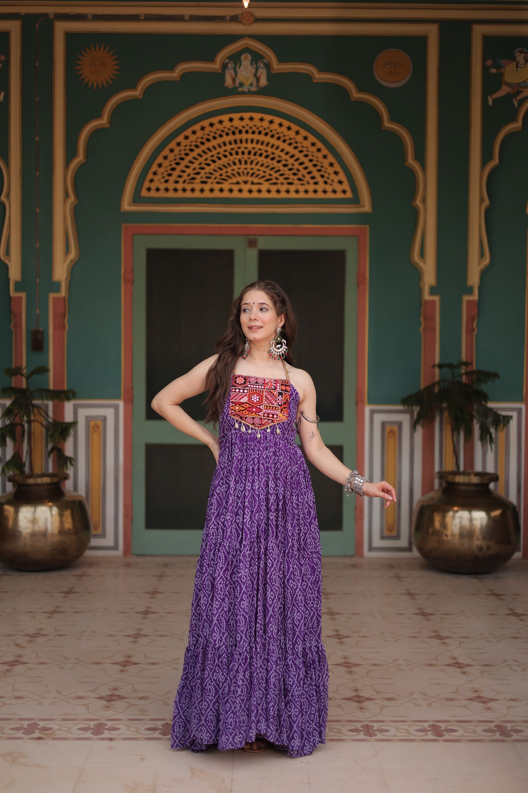 Bandhani Print Sleeveless Gown