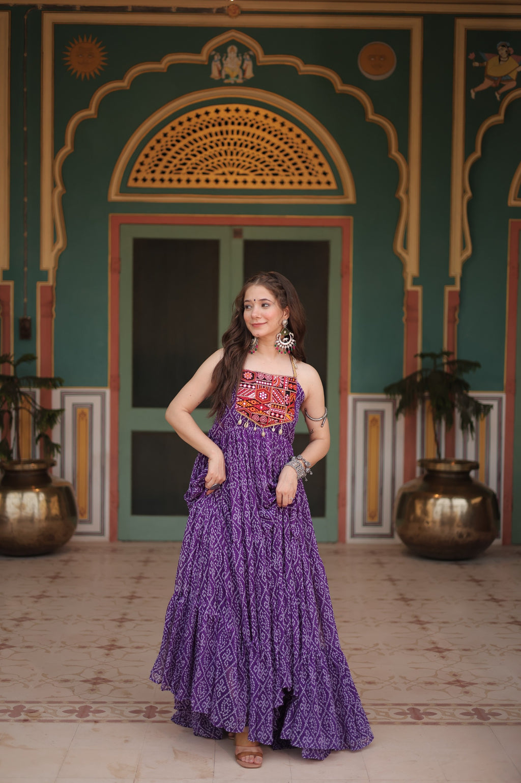 Bandhani Print Sleeveless Gown