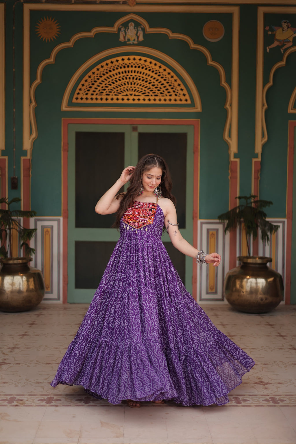 Bandhani Print Sleeveless Gown