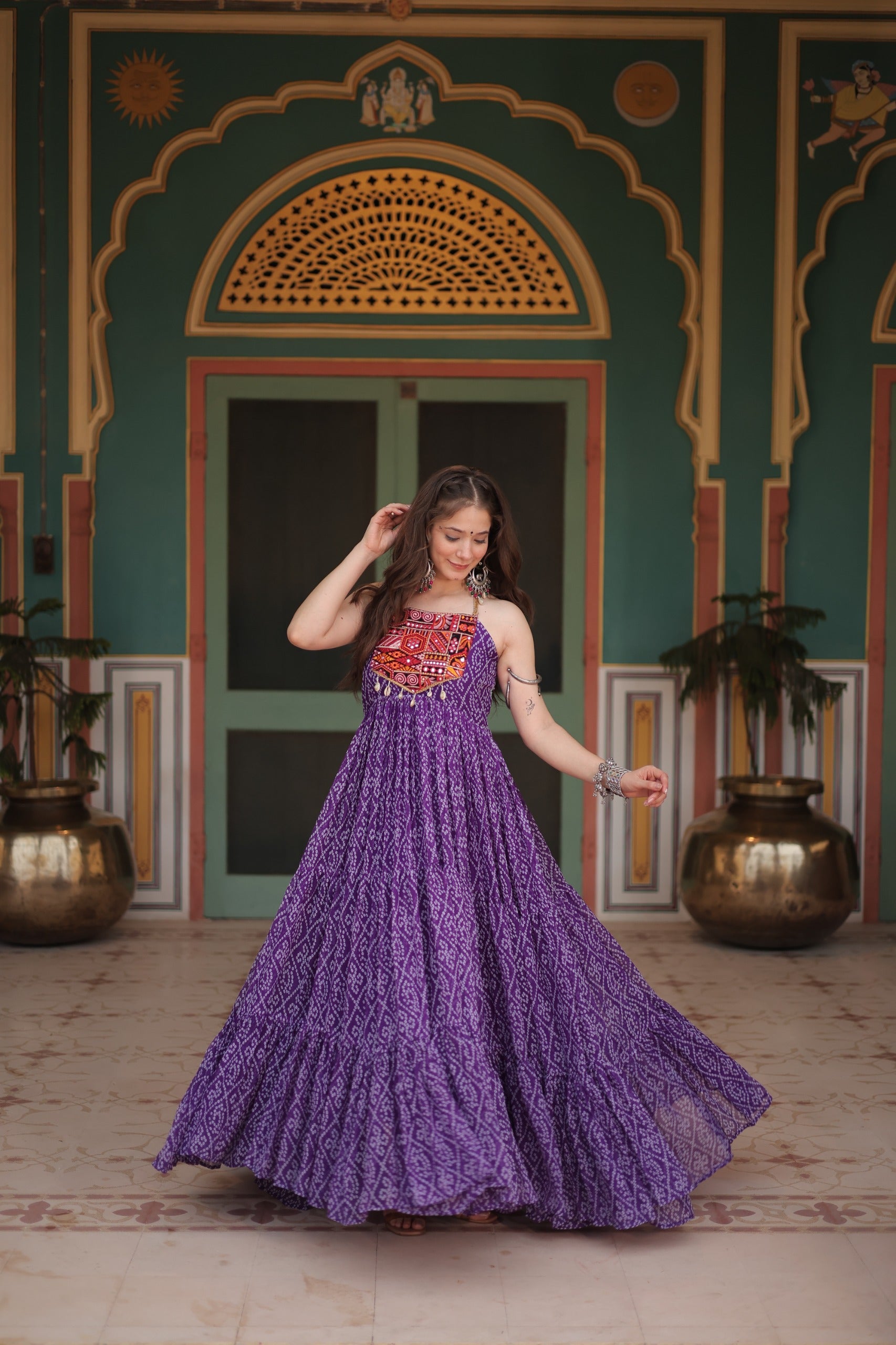 Bandhani Print Sleeveless Gown