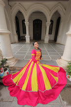 Women's Roman Silk Navratri Lehenga Choli with Gamthi Embroidery and Mirror Lace for Garba & Dandiya Festival Wear