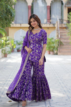 Premium Purple Jacquard Gharara Suit Set with Embroidered Dupatta