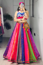 Multicolor Faux Georgette Navratri Chaniya Choli with Free Scarf And Batwa