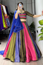 Multicolor Soft Silk Navratri Lehenga Choli with Leriya Print Dupatta