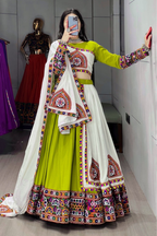 Pure Rayon Cotton Navratri Lehenga Choli Set with Gamthi Mirror Work And Dupatta