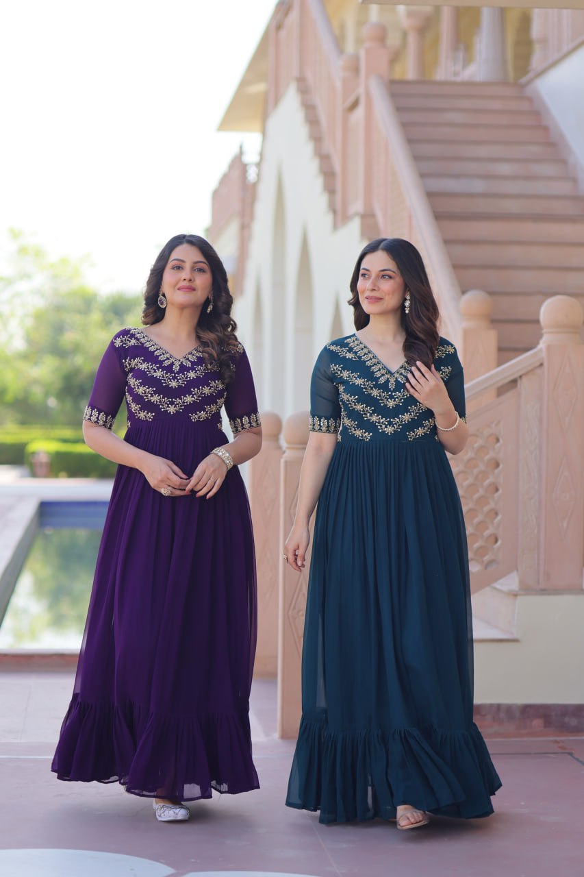 Premium Designer Sequins Embroidered Flared Gown