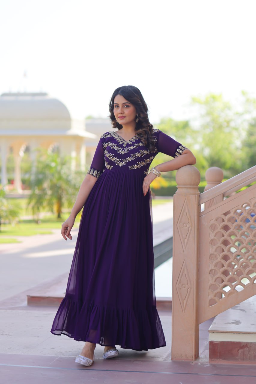 Premium Designer Sequins Embroidered Flared Gown