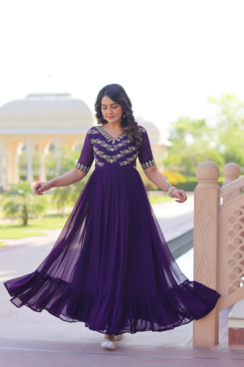 Premium Designer Sequins Embroidered Flared Gown