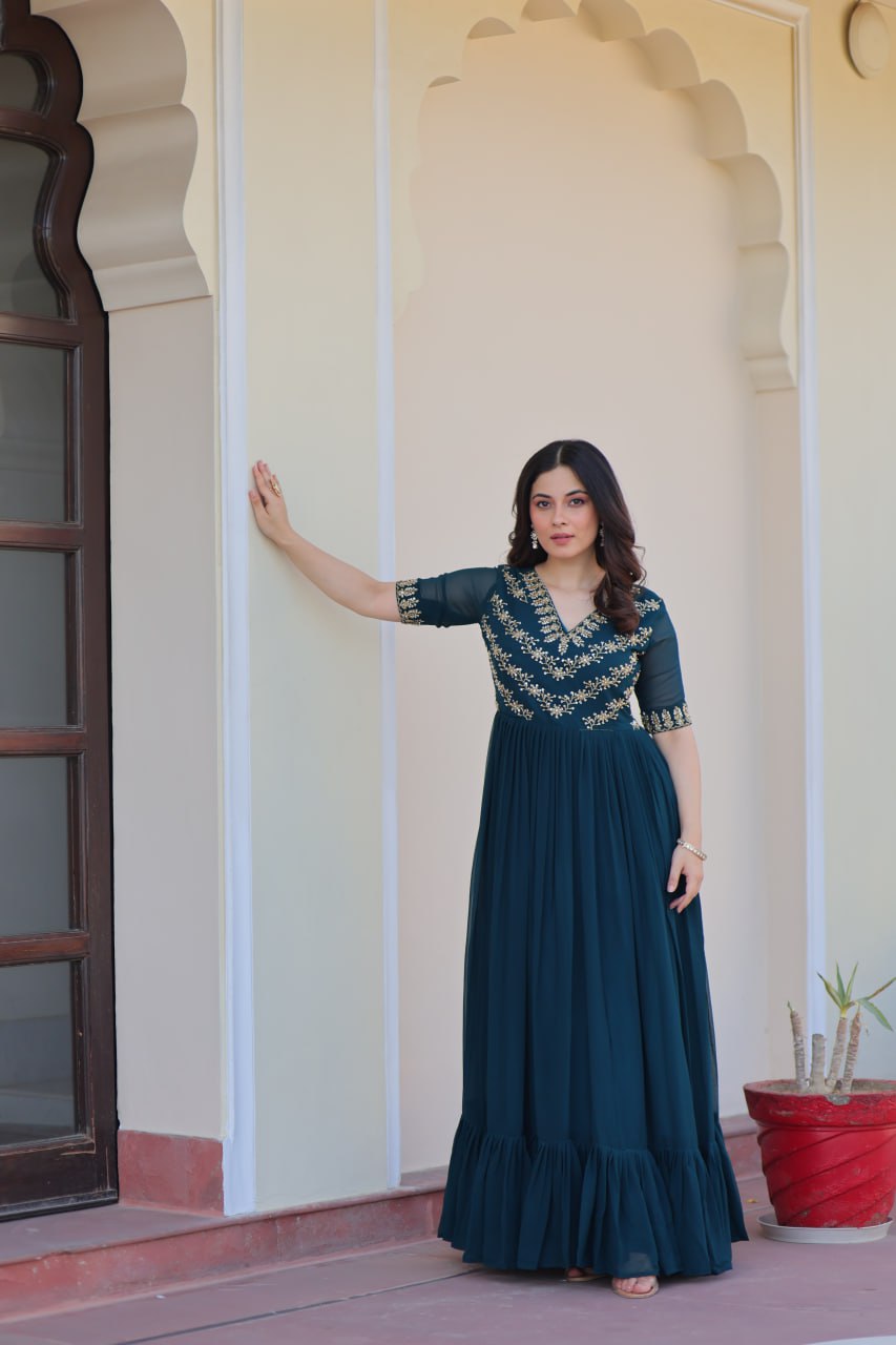 Premium Designer Sequins Embroidered Flared Gown