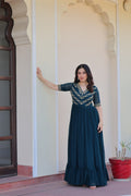 Premium Designer Sequins Embroidered Flared Gown
