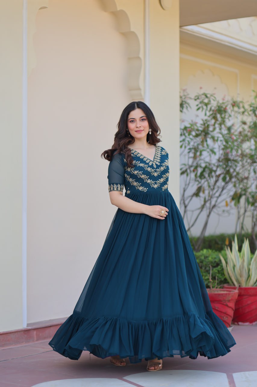 Premium Designer Sequins Embroidered Flared Gown