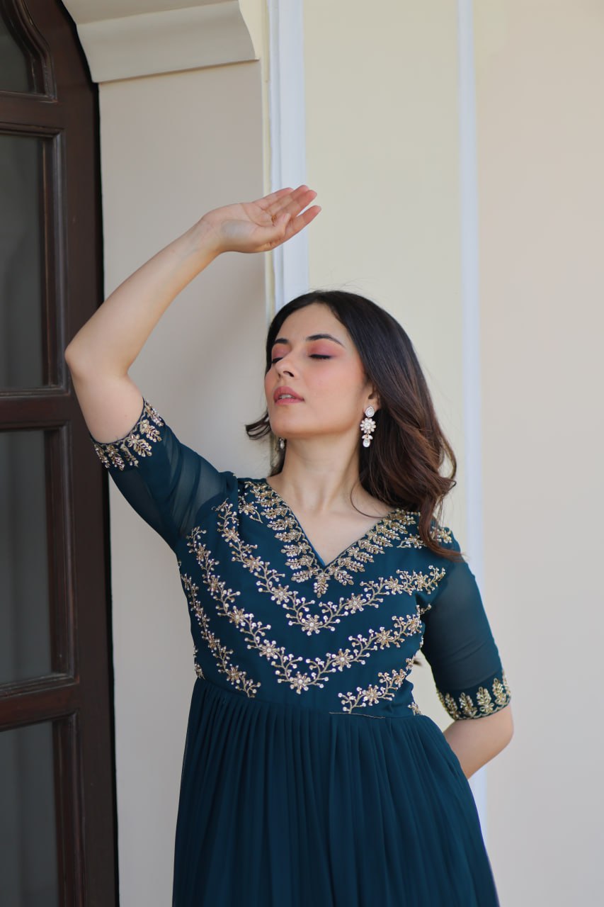 Premium Designer Sequins Embroidered Flared Gown