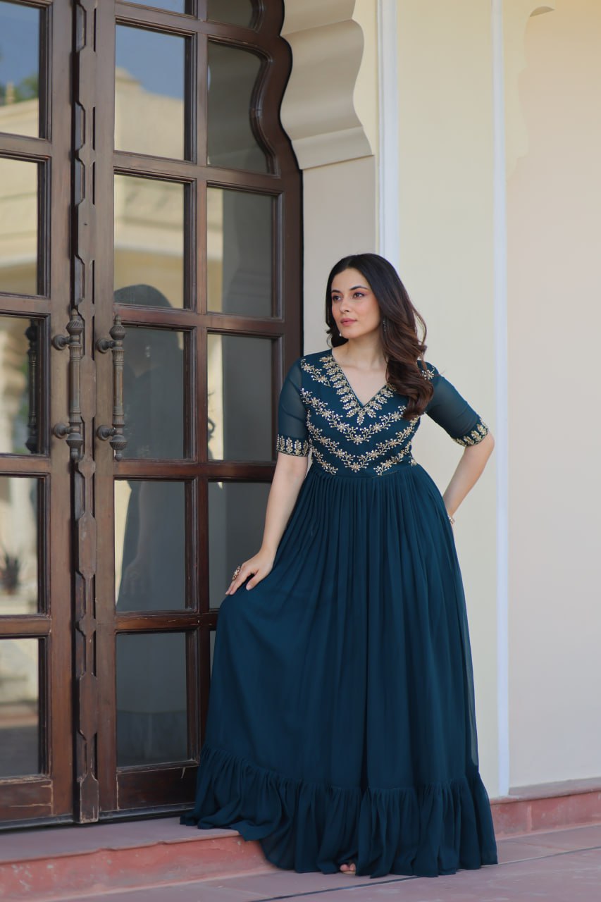 Premium Designer Sequins Embroidered Flared Gown