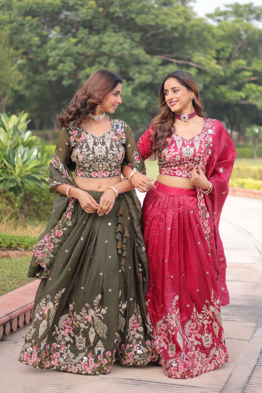 Premium Sequins Embroidered Lehenga Choli Dupatta Set