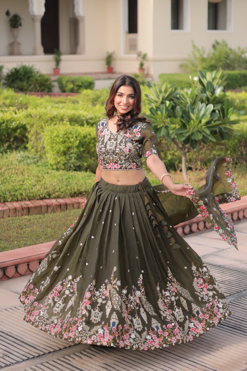 Premium Sequins Embroidered Lehenga Choli Dupatta Set