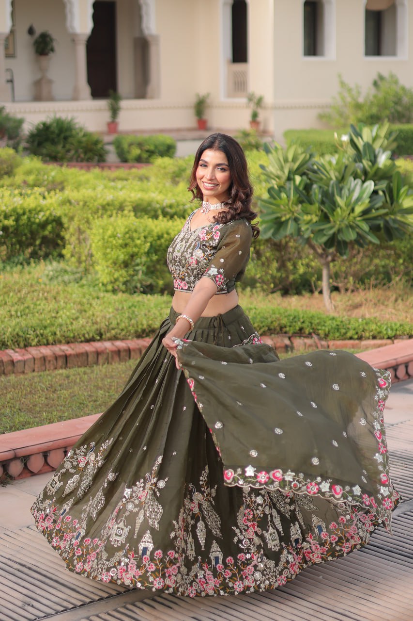 Premium Sequins Embroidered Lehenga Choli Dupatta Set