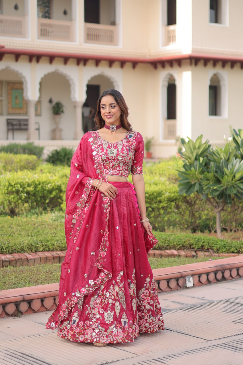Premium Sequins Embroidered Lehenga Choli Dupatta Set
