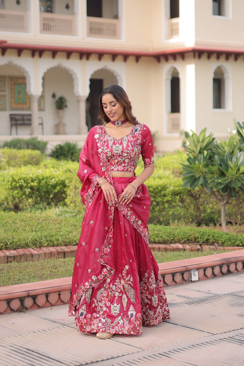 Premium Sequins Embroidered Lehenga Choli Dupatta Set