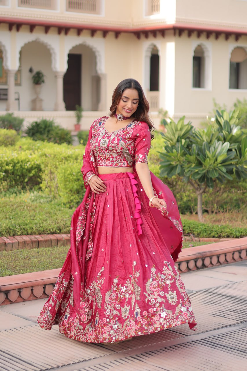 Premium Sequins Embroidered Lehenga Choli Dupatta Set