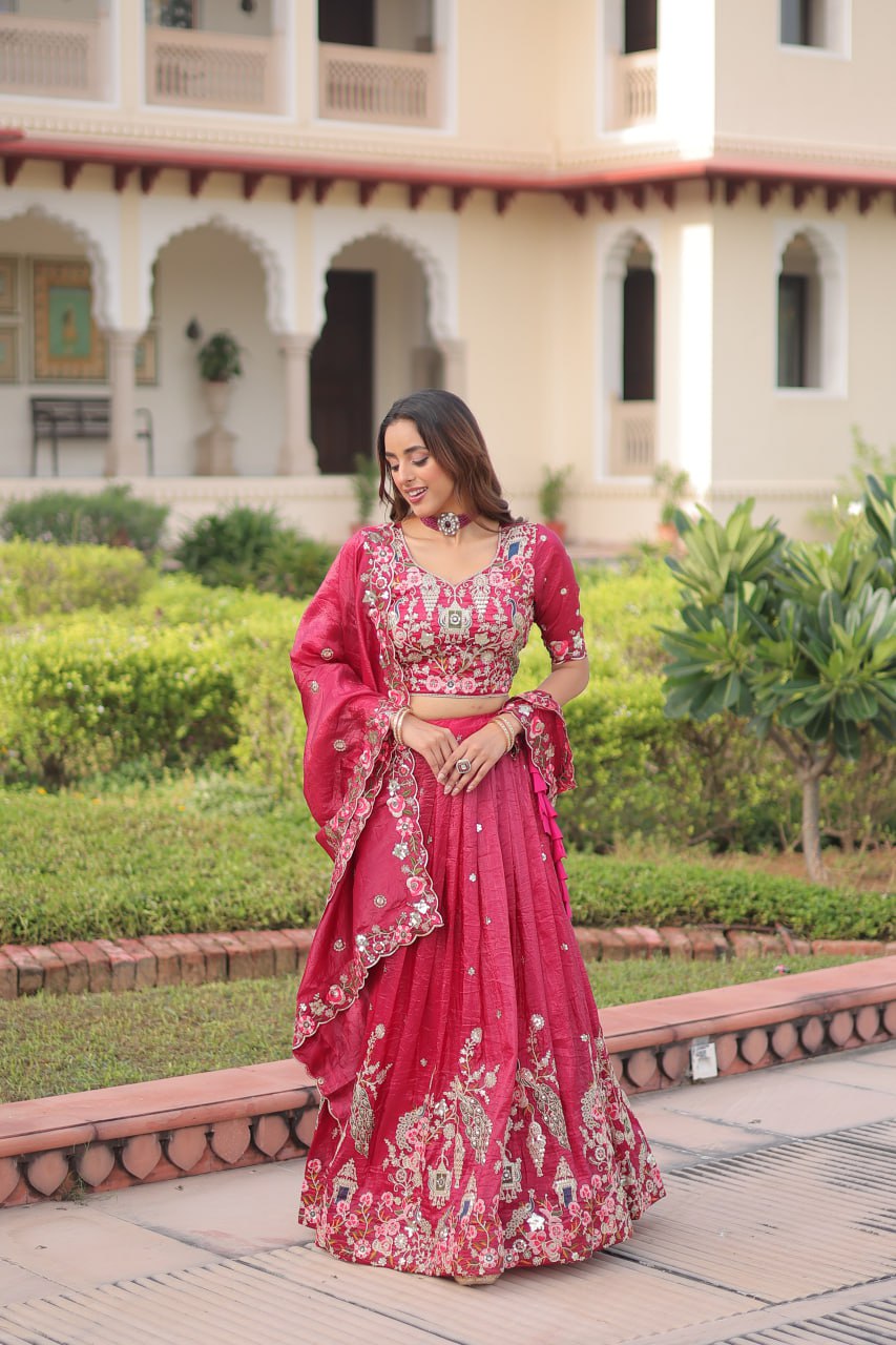 Premium Sequins Embroidered Lehenga Choli Dupatta Set