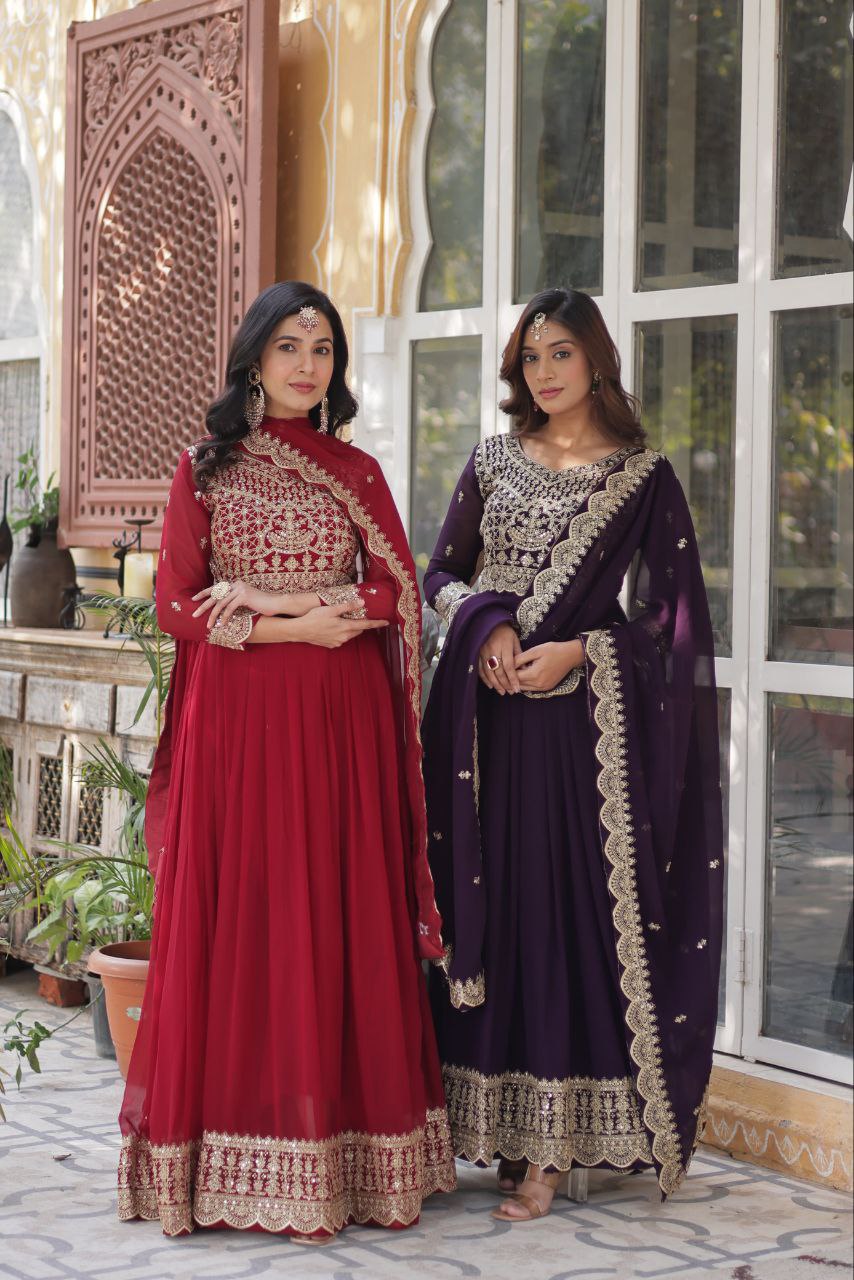 Premium Faux Blooming Embroidered Gown With Dupatta Set