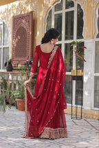 Premium Faux Blooming Embroidered Gown With Dupatta Set