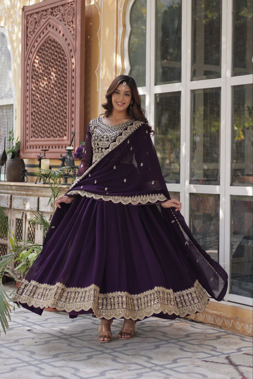 Premium Faux Blooming Embroidered Gown With Dupatta Set