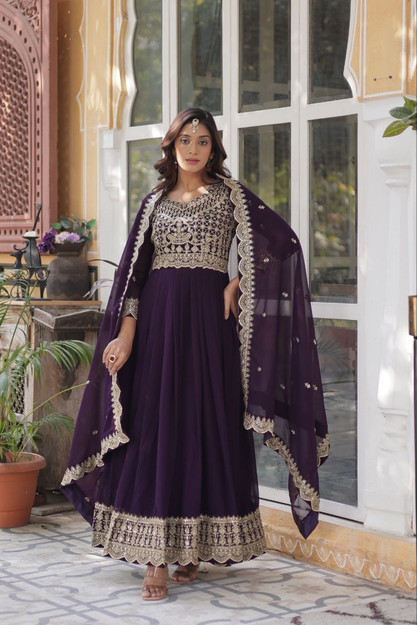 Premium Faux Blooming Embroidered Gown With Dupatta Set
