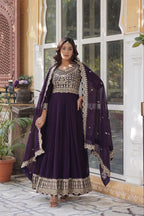 Premium Faux Blooming Embroidered Gown With Dupatta Set