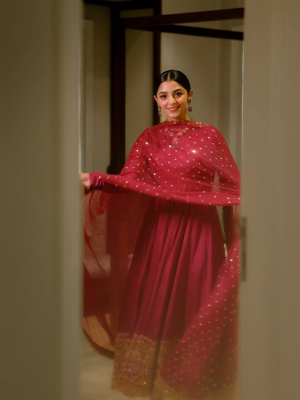 Rani Pink Rayon Cording Embroidered Anarkali Suit Set
