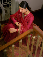 Rani Pink Rayon Cording Embroidered Anarkali Suit Set