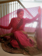 Rani Pink Rayon Cording Embroidered Anarkali Suit Set