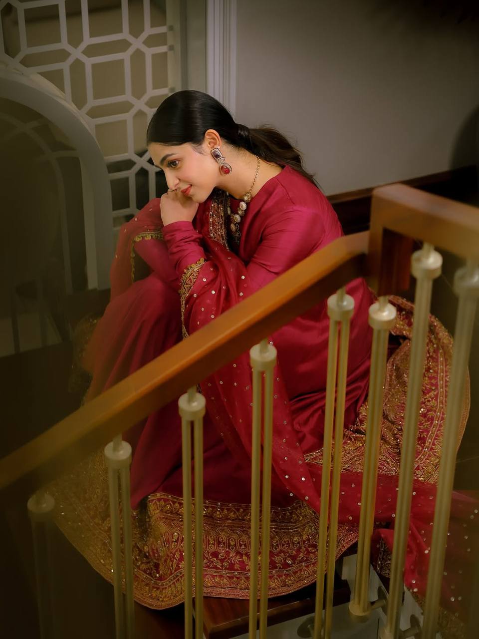 Rani Pink Rayon Cording Embroidered Anarkali Suit Set