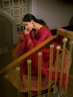Rani Pink Rayon Cording Embroidered Anarkali Suit Set