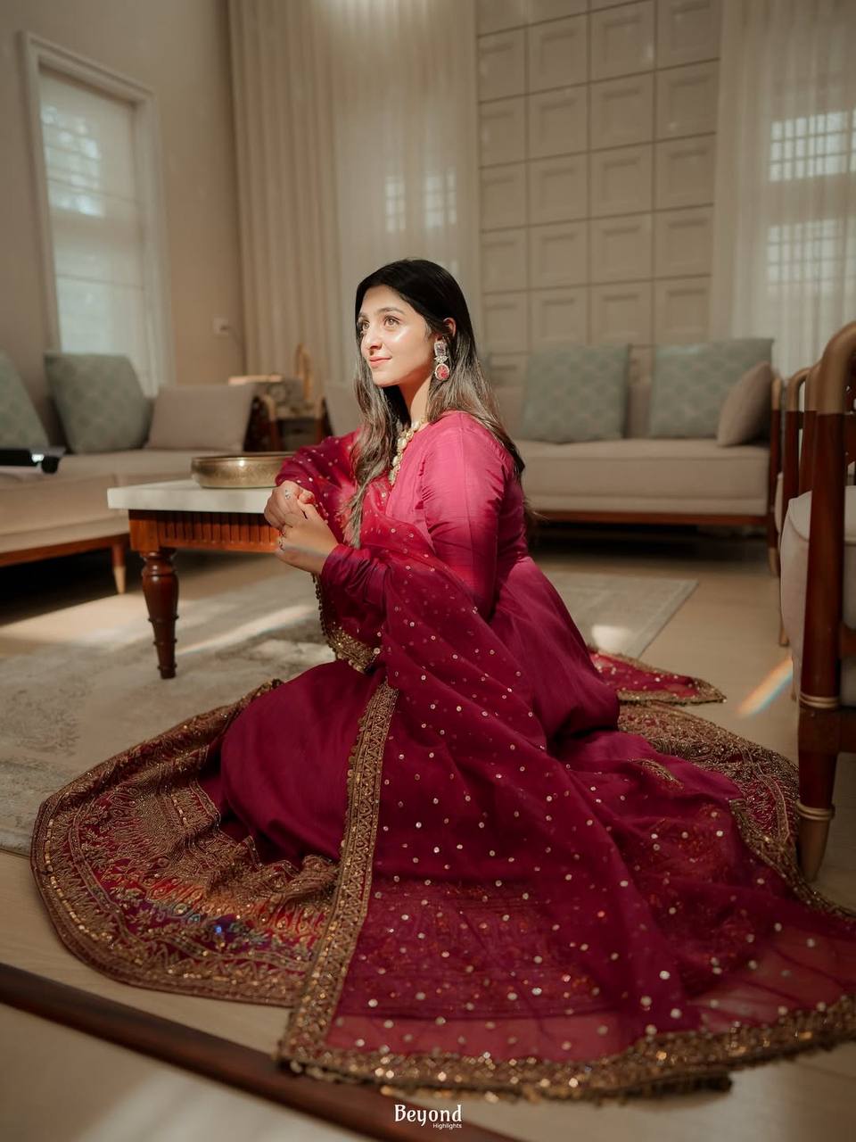 Rani Pink Rayon Cording Embroidered Anarkali Suit Set